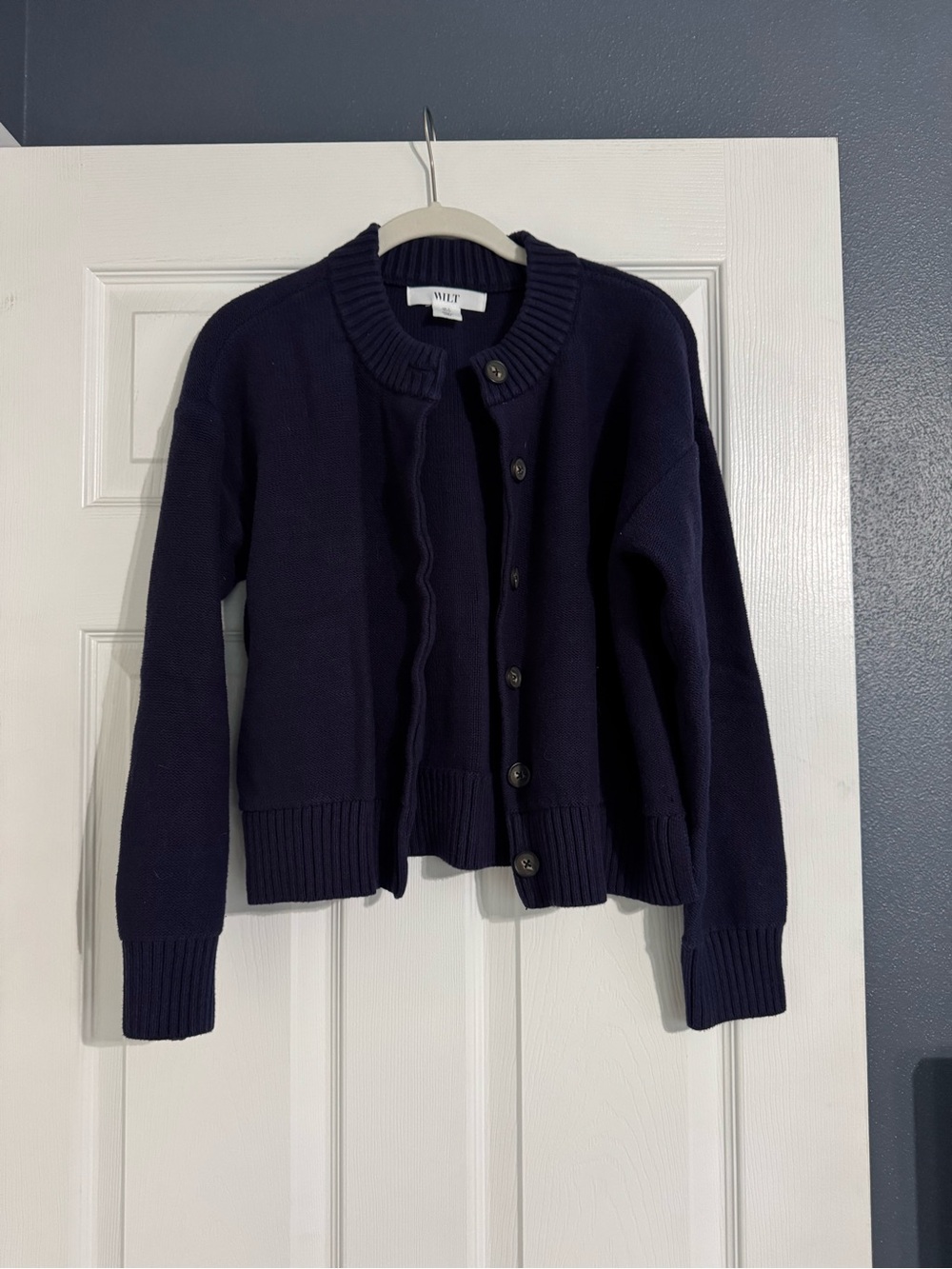 WILT Dark Navy Crewneck Button Cardigan